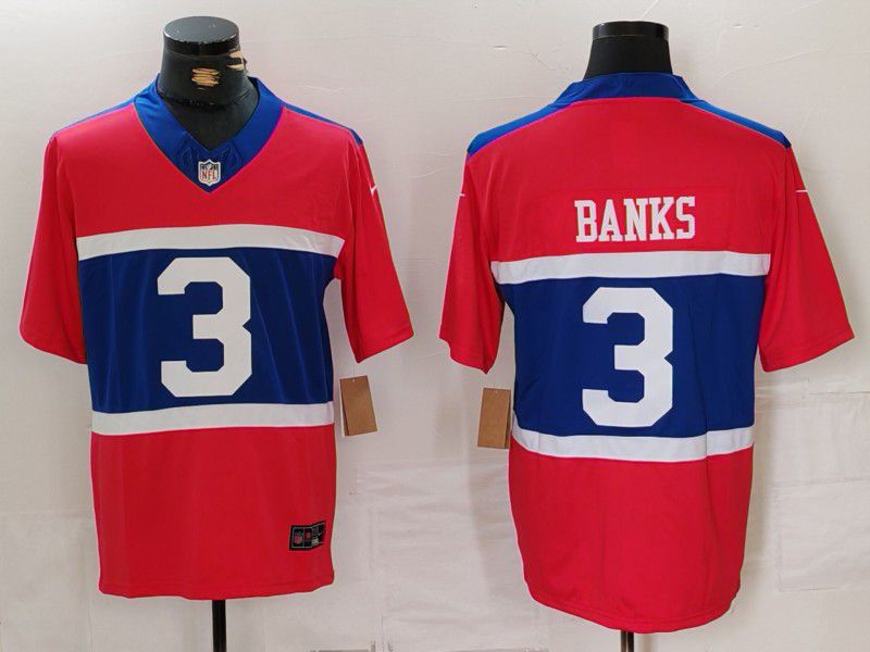 Men New York Giants #3 Banks Red Three Generations Throwback 2024 Nike Vapor F.U.S.E. Limited NFL Jersey